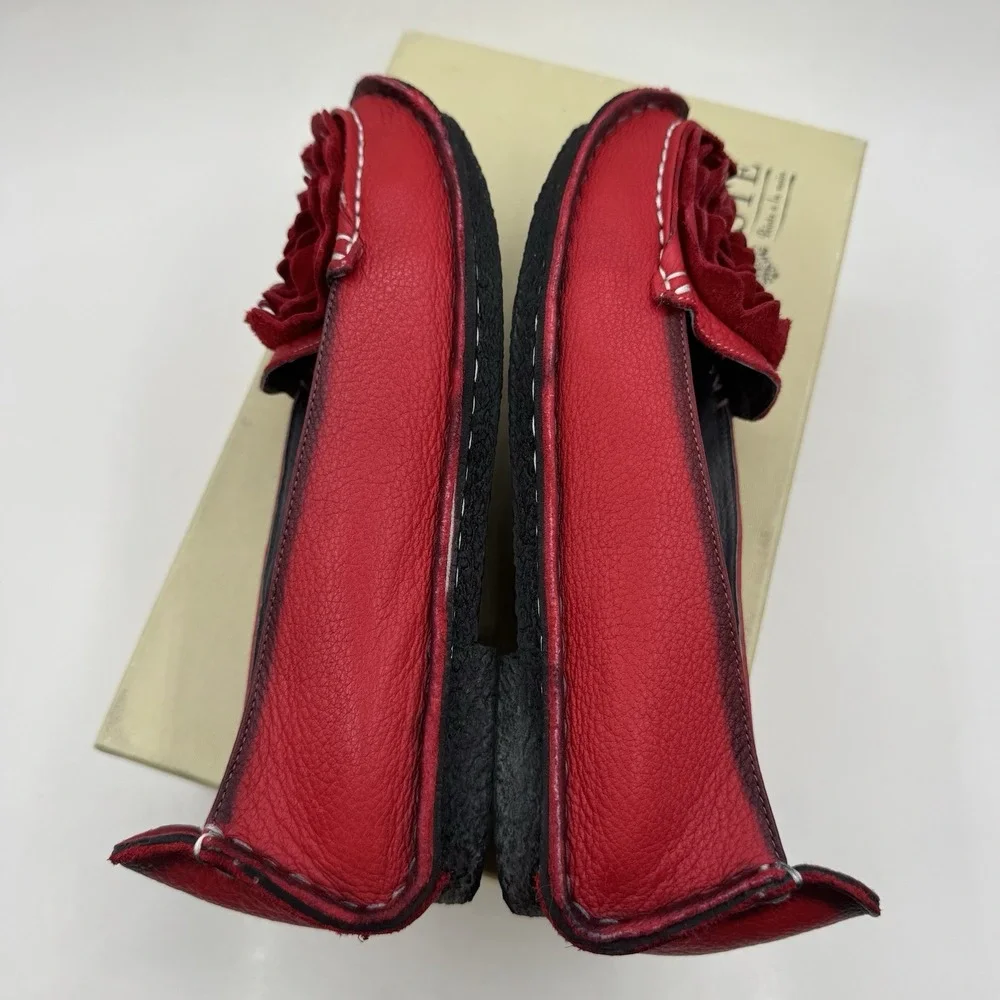 L' Artiste Spring Step Dezi Red Rose Loafers Sz 38 EU 8 US Leather Slip on Shoes